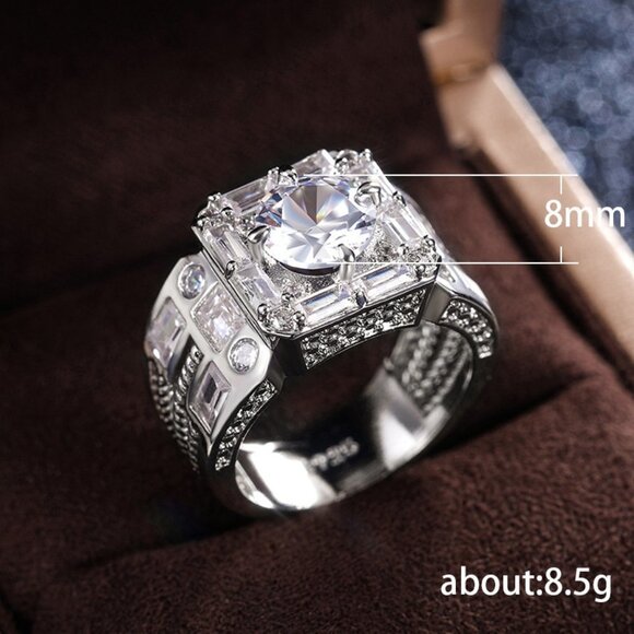 ❤ Dainty Fever Glitter Zircon Chunky Wedding Luxury Ring for Man, MARR9187 - Picture 5 of 5